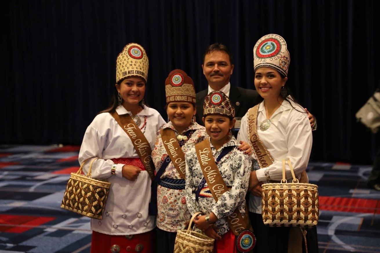 Chief Lambert with Miss Cherokee royalty, 2016